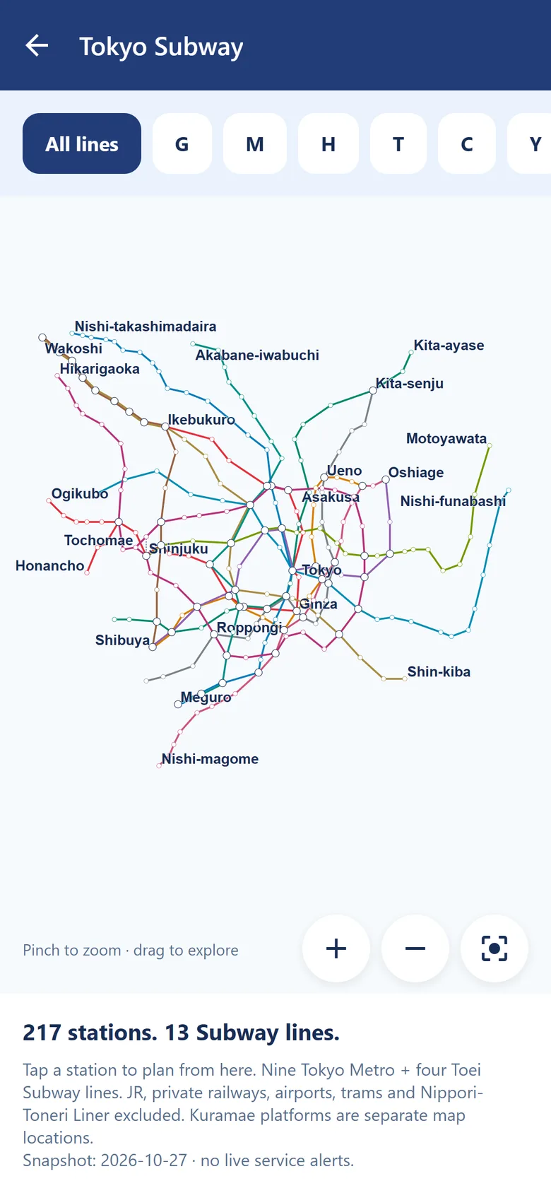 metroinfogo app: Full network maps. Pinch, zoom, filter by line.